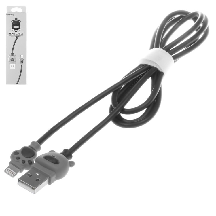 USB дата-кабель Baseus, USB тип-A, Lightning, 100 см, 2 А, черный, серый, # CALBE-0G - Все запчасти